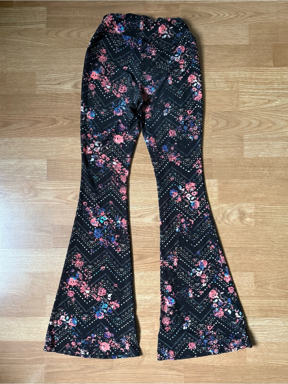 No Boundaries Black Floral Print Pants with Pink and Coral Accents - Picture 2 of 4